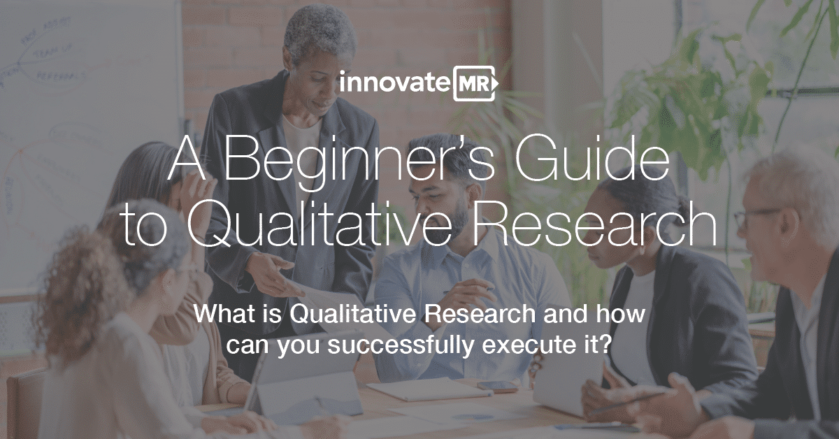 A group of people are engaged in a discussion at a table. Overlay text reads, "A Beginner's Guide to Qualitative Research: What is Qualitative Research and how can you successfully execute it?" Learn the essentials of qualitative market research and effective data collection techniques.